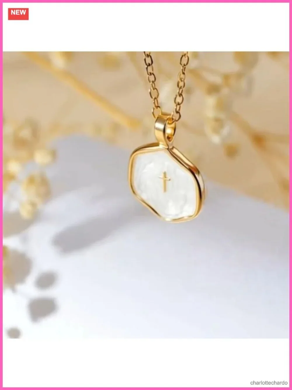 14K Gold Over Brass Cross Necklace Adjustable Faith Pendant Baptism Gift